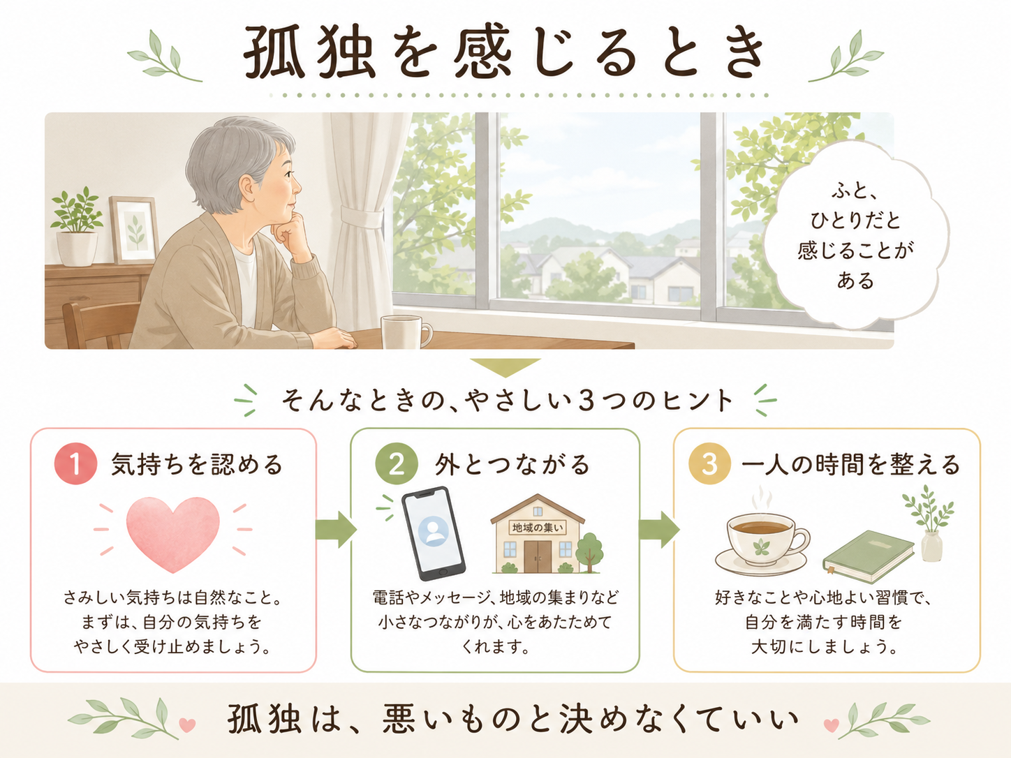 お茶とノートと眼鏡が置かれた静かな心の整理のイメージ
